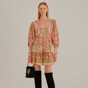 NWT Farm Rio floral cotton pink dress L